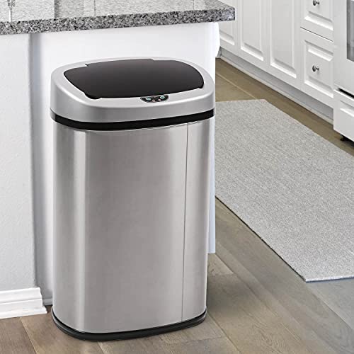 13 Gallon Stainless Steel Kitchen Trash Can with lid, Automatic Motion Sensor Garbage Trash Bin w/Toch-Free & Anti-Fingerprint Mute, for Home Office Bedroom, Powered by 4C Batteries (not Included) | The Storepaperoomates Retail Market - Fast Affordable Shopping