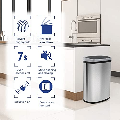 13 Gallon Stainless Steel Kitchen Trash Can with lid, Automatic Motion Sensor Garbage Trash Bin w/Toch-Free & Anti-Fingerprint Mute, for Home Office Bedroom, Powered by 4C Batteries (not Included) | The Storepaperoomates Retail Market - Fast Affordable Shopping