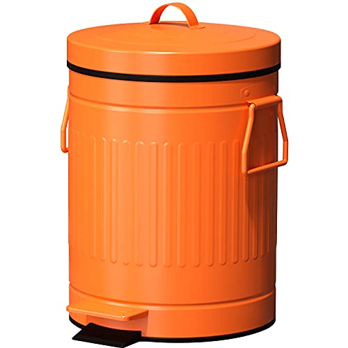 Retro Trash Can with Lid – 12L/3.2 Gal Step Trash Can w/ Soft Closing Lid – Round Garbage Can w/ Handles – Touchless Trash Can w/ Removable Garbage Guard Bucket – Outdoor Garbage Bin – Large Trash Can, Orange | The Storepaperoomates Retail Market - Fast Affordable Shopping