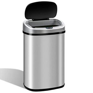 13 Gallon Trash Can Kitchen Garbage Can with Lid Touchless Sensor Waste Bin Stainless Steel Auto Slim for Home, Living Room, Bedroom, Office, 50 Liter