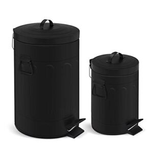 Innovaze 3.2 Gal./12 Liter and 0.8 Gal./3 Liter Old Time Style Round Black Color Metal Step-on Trash Can Set (Black)