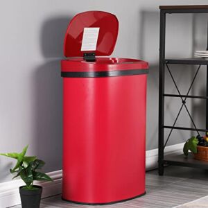 Payhere Kitchen Trash Can for Bathroom Office Home Powered by Batteries (not Included) (13 Gallon Trash Can (Red))