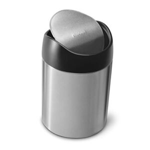 simplehuman 1.5 Liter / 0.4 Gallon Mini Countertop Trash Can, Brushed Stainless Steel