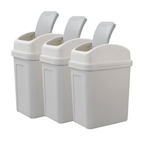 Vababa 3-Pack 4 Gallon Plastic Trash Can with Swing Lid, Swing-Top Waste Can, Gray