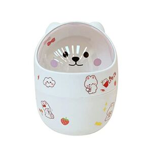 Desktop with Lid Trash Can Mini Kawaii Cute Bear Trash Bin Storage Box Girl Pen Holder Storage Bucket（Stickers Need to be Pasted by Yourself）