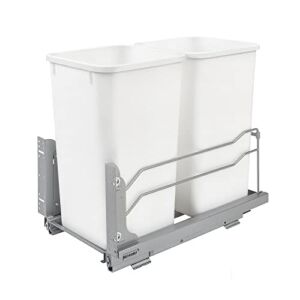 Rev-A-Shelf 53WC-1527SCDM-211 Double 27 Quart Pull-Out Under Mount Kitchen Waste Container Trash Cans with Soft-Close Slides, White