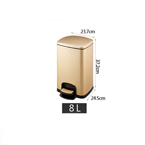 Trash Can 30 Liter/8 Gallon Stainless Steel Rectangular Kitchen Step, Ashbin/Rubbish Bin Anti-Fingerprint with Lid, Large Kitchen Garbage Can with Double Layer Foot Pedal (Color : Gold, Size : 8l) | The Storepaperoomates Retail Market - Fast Affordable Shopping