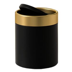 Mini Trash Can with Lid, Brushed Stainless Steel Small Tiny Mini Trash Bin Can, Mini Countertop Trash Cans for Desk Car Office Kitchen, Swing Top Trash Bin 1.5 L/0.40 Gal (Black)