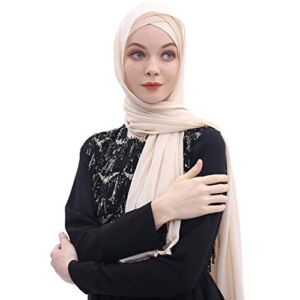 Sheer Chiffon Hijab Scarf Muslim Head Cover Solid Plain Arabic Headpiece Women’s Shawl Wrap (Beige)