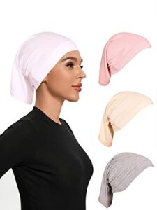 4 Pieces Hijab Undercap Hijab Underscarf Hijab Cap for Women ( White / Powder pink / Beige / Light grey )