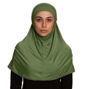 TheHijabStore.com Women’s 2 Piece Amira Jersey Hijab – Soft Modal Stretch Head Scarf with Tube Under Scarf Cap Olive Green