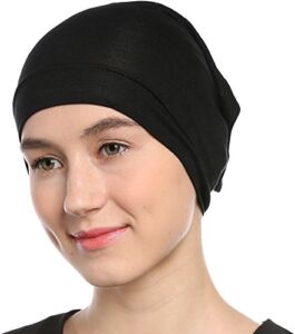 Black Under Scarf Tube Cap with Brim (Hijab Accessory), Black, Size One Size