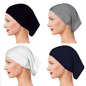 Stretchy Under Caps for Hijab Black Under Scarf Tube Cap Hijab Accessory (4pcs-1)