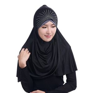 Soft One Piece Hijab for Women Chic Long Muslim Turban Headscarf Arabian Islamic Full Head Scarf Hair Loss CapsHeadwear Stretchy Anti-UV Sun Protection Neck Chest
