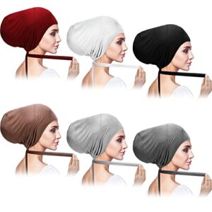 6 Pcs Hijab Scarf for Women Hijab UnderCap Hijab Cap Underscarf Adjustable Under Scarf Hat Islamic Muslim Scarf Caps with Tie Back Closure