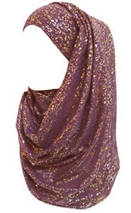 Lina & Lily Gold Glitter Plain Color Hijab Muslim Head Wrap Scarf Shawl (Purple)