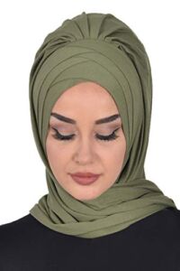 Aisha’s Design Jersey Shawl for Women 95% Cotton Wrap Instant Modesty Turban Cap Scarf Green