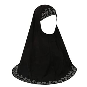 ZGMYC Women Shiny Rhinestones Muslim Hijab Elegant Long Turban Cap Head Wrap Scarf, Black