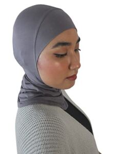 Ninja Bonnet Hijab Full Neck Coverage Under Scarf – Muslimah Stretchy Jersey Head Scarf Bonnet Accessories [Workout wear daily essentials] 1 Black + 1 Gray (SABANJ9501)