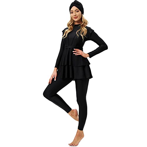Muslim Swimsuits for Women Modest Islamic Swimwear Burkini Full Cover Hijab Long Sleeve Muslim Dress Tops + Pants Set with Swimming Cap Costume Sun Protection Beachwear Bathing Suits Black XL | The Storepaperoomates Retail Market - Fast Affordable Shopping