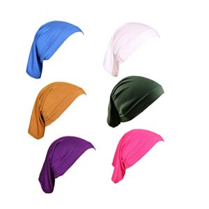Cntqiang Women’s Soft Cotton Render Cap Muslim Bonnet Inner Hijab Caps Underscarf Sleeping Hat (6Pcs A)