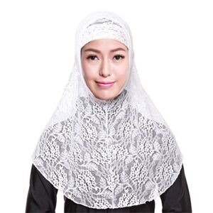 GladThink Womens Muslim Lace 2 Pieces Hijab Scarf White