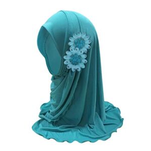 Girls Hijab Scarf with Flowers, Soft Muslim Hijab Islamic Scarf Shawls for 2-7Y