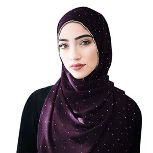 ANKOMINA Women Soft Chiffon Rhinestone Long Scarf Shawl Fashion Muslim Hijab Head Wrap Scarves