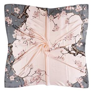 vabovin Elegant 35″ Women’s Satin Square Silk Feeling Large Neckerchief Fashion Accessory (Pale Pink Plum Blossom)