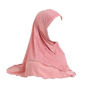 Instant Hijab Scarf Muslim Hijab Cap Long Scarf Wrap Islamic Neck Cover Full Cover Head Scarf Headwear Turban Headwrap (Pink)