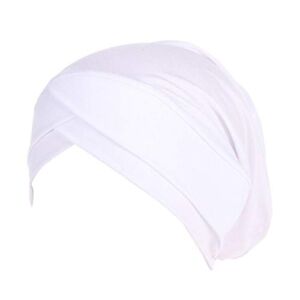 Muslim Headscarf Women Silky Cotton Turban Hats Headwear Chemo Beanies Hijab Headwrap Sleep Caps Underscarf (White)