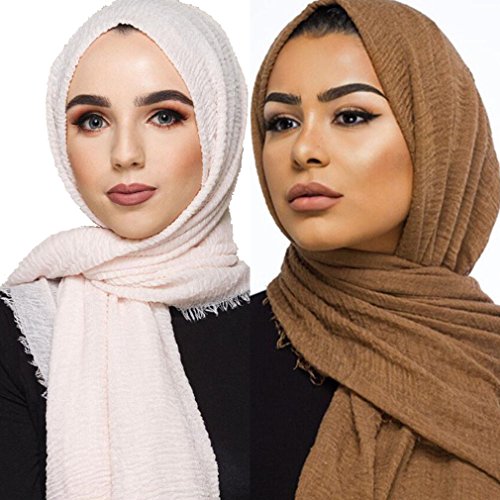 LMVERNA Women wrinkle Scarf Crinkle Muslim Hijab scarves Solid Color Long Wrap Scarf (Dark Green) | The Storepaperoomates Retail Market - Fast Affordable Shopping