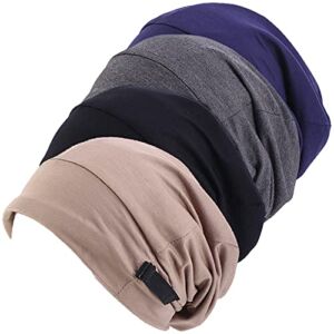 Qianmome 4 Pieces Unisex Stretchy Satin Lining Chemo Cap Muslim Turban Hat Beanie Hijab Headwear Indian Cap