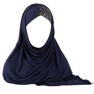 AIBEARTY Women Glitter Sequin Hijab Muslim Head Wrap Scarf Long Turban Headband Hair Cap Shawl (Navy)