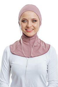 Headphone Hijab, Cotton Under Scarf Tube Cap, Ready to wear Muslim Accessories for Women (Powder)
