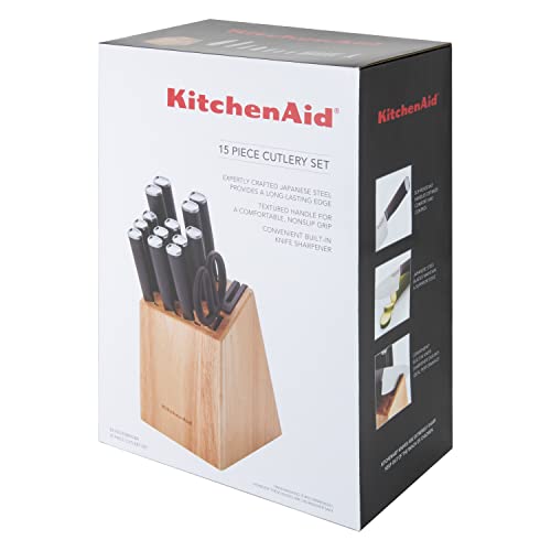 KitchenAid Classic 15-Piece Block Set with Built-in Knife Sharpener, Natural | The Storepaperoomates Retail Market - Fast Affordable Shopping