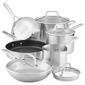 KitchenAid 3-Ply Base Stainless Steel Cookware Pots and Pans Set, 10 Piece, Brushed Stainless | The Storepaperoomates Retail Market - Fast Affordable Shopping