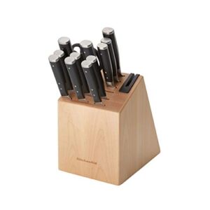 KitchenAid Gourmet 14-Piece Forged Triple Rivet Block Set with Built-in Knife Sharpener, Natural