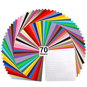 Ohuhu Permanent Vinyl Sheets for Cricut: 70 Packs Craft Adhesive Vinyl for Cricut Maker & All Kinds of Cutting Machines, 60 Backed Vinyls + 10 Transfer Papers – 30 Colors for Party Car Decor Sticker
