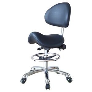 Saddle Stool Rolling Chair with Back Support Ergonomic Seat Hydraulic Adjustable with Footrest for Home Office Dental Salon Shop Use(FOHGFNT),Black…