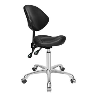 Kaleurrier Ergonomic Rolling Swivel Saddle Stool with Wheels,Hydraulic Pneumatic Lifting Height Adjustable Saddle Chair for Clinic Hair Salon Lab Kitchen Home Office Drafting Chairs (Black, With Back)