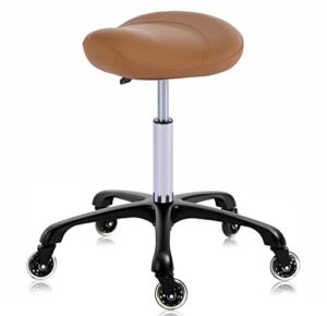 MCcursor Hydraulic Saddle Stool with Wheels Height Adjustable Stylish Ergonomic Rolling Swivel Chair for Hygienic Clinic Salon Tatoo Massage Office, in Camel