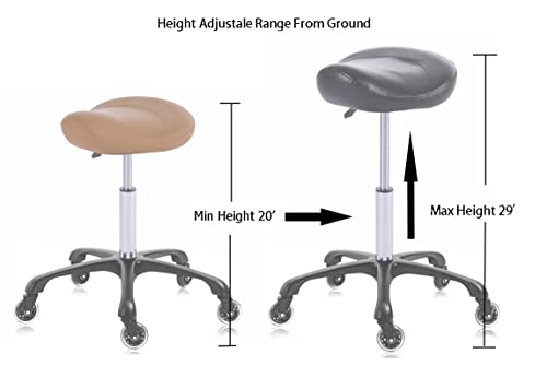 MCcursor Hydraulic Saddle Stool with Wheels Height Adjustable Stylish Ergonomic Rolling Swivel Chair for Hygienic Clinic Salon Tatoo Massage Office, in Camel | The Storepaperoomates Retail Market - Fast Affordable Shopping
