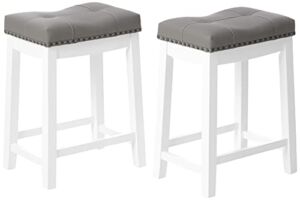 Angel Line Cambridge bar stools, 24″ Set of 2, White with Gray Cushion