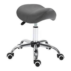 HOMCOM Ergonomic Rolling Saddle Stool PU Leather Hydraulic Spa Stool Height Adjustable Swivel Drafting Medical Salon Chair, Grey