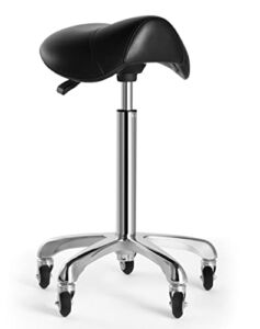 Beauty Saddle Stool Rolling Swivel Chair for Massage Clinic Spa Salon Office Adjustable with Wheels(Black)