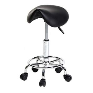 Saddle Stool Swivel Rolling Chair, Ergonomic Saddle Stool with Wheels, Height Adjustable, for Kitchen, Salon, Spa, Tattoo, Clinic (Black)