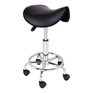 BLACK Adjustable Salon Stool Hydraulic Saddle Rolling Chair Tattoo Facial Massage Spa