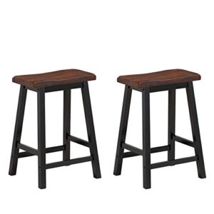 COSTWAY Saddle Seat Stools, Wood Vintage Counter Height Chairs, Modern Backless Design Indoor Furniture for Kitchen Dining Pub and Bistro, Set of 2 (24″ H Brown)