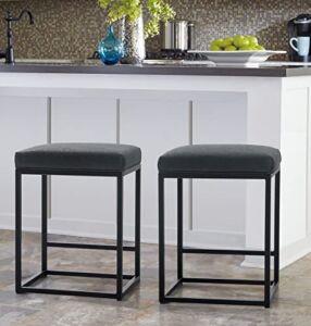 MAISON ARTS Black Counter Height 24″ Bar Stools Set of 2 for Kitchen Counter Backless Modern Square Barstools Upholstered Faux Leather Stools Farmhouse Island Chairs,Support 330 LBS,(24 Inch,Black)